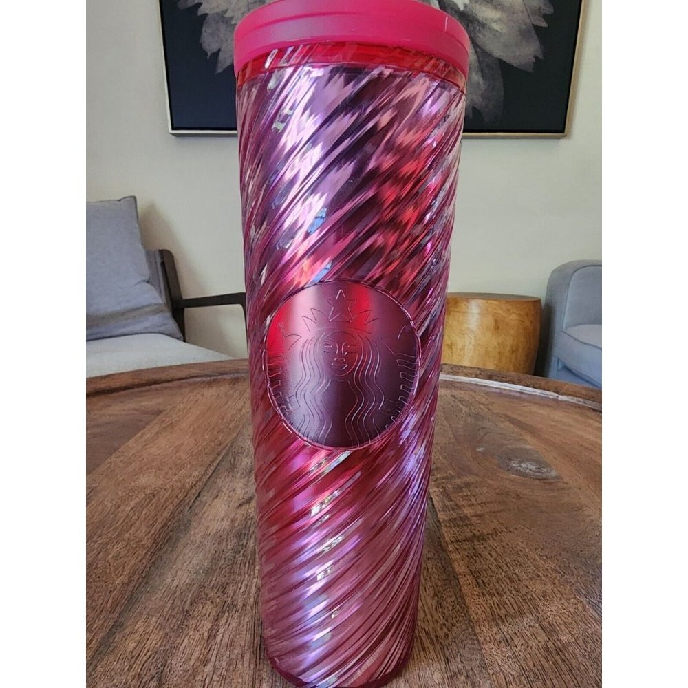 2022 Starbucks Pink Iridescent Spiral Swirl Coffee Cup Tumbler Mug | 16oz